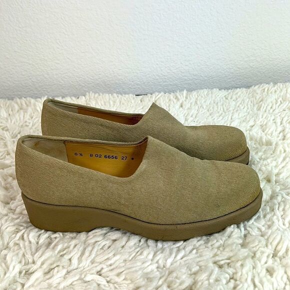 Robert Clergerie Womens Clogs Round Toe Tweed Upper Slip on Platform Tan 6.5